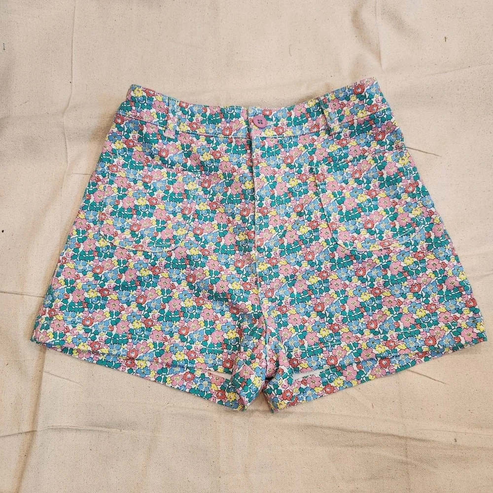 Mini Boden Floral Print Shorts Girls 12 13 Y Cotton Blend Button 12-13